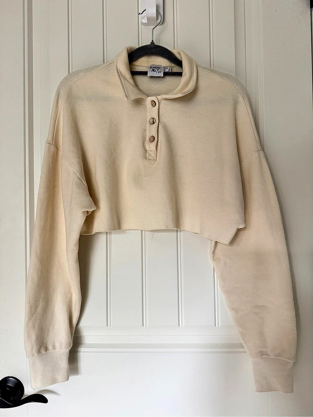PRINCESS POLLY Cropped Polo Sweater in Cream Size XS